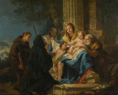 The Holy Family With Saint Francesco Di Paola And A Franciscan Saint by Франческо Лоренци — digital art print download
