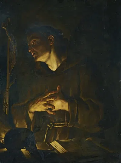 Saint Francis Praying Before A Crucifix By Candlelight by Франческо Тревизани — digital art print download