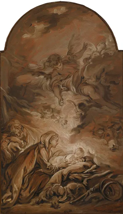The Nativity With A Hovering Angel by François Boucher — digital art print download