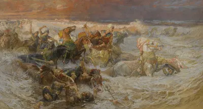 Pharaoh And His Army Engulfed By The Red Sea by Фредерик Артур Бриджман, 1900 — digital art print download