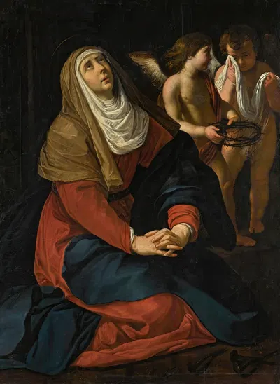 The Virgin In Prayer At The Foot Of The Cross, With Crying Angels by Gerard Seghers — digital art print download