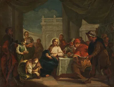 Christus und Maria Magdalena bei der Fußwaschung by Jacopo Amigoni — digital art print download