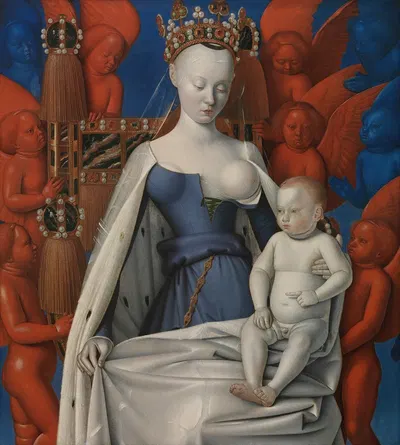 Virgin and Child Surrounded by Angels by Jean Fouquet, 1452-1458 — digital art print download