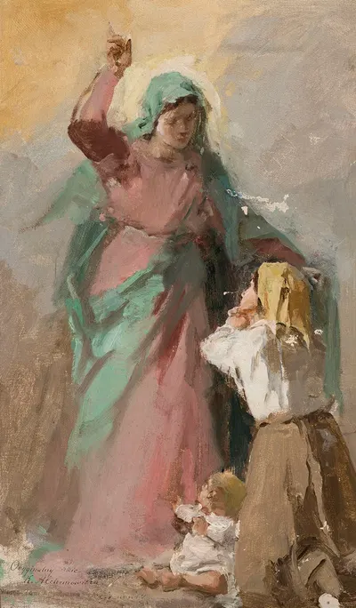 Virgin Mary appearing before a peasant woman, study by Казимеж Алхимович, 1910 — digital art print download