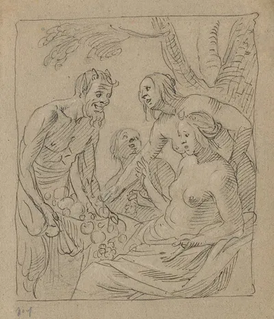 Diana and Two Nymphs Receiving Gifts from a Satyr (recto) by Жерар ван Хонтхорст — digital art print download