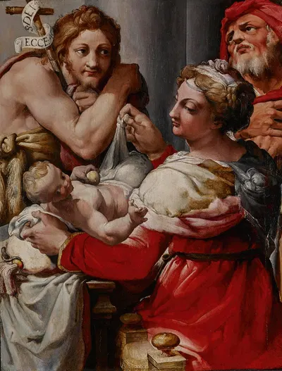 The Holy Family with Saint John the Baptist by Nosadella (Giovanni Francesco Bezzi), 1550-1560 — digital art print download