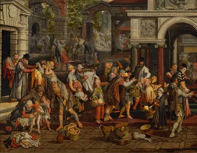 Christian deeds of mercy (Matthew 25;35-36) by Питер Аертсен, 1575 — digital art print download