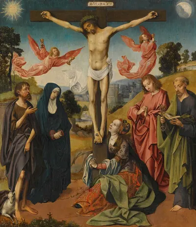 The Crucifixion With The Virgin Mary, Saints Mary Magdalene, John The Baptist, Peter, And An Unidentified Male Saint by…