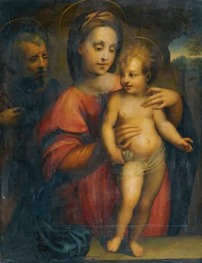 Holy Family, With The Madonna Supporting The Standing Christ Child On A Stone Ledge by Domenico Puligo — digital art print…