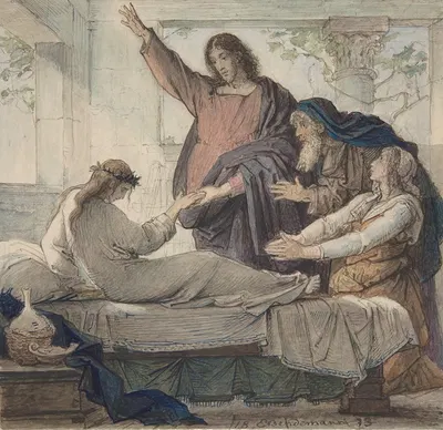 The Raising of the Daughter of Jairus by Эдуард Юлиус Фридрих Бендеман, 1873 — digital art print download