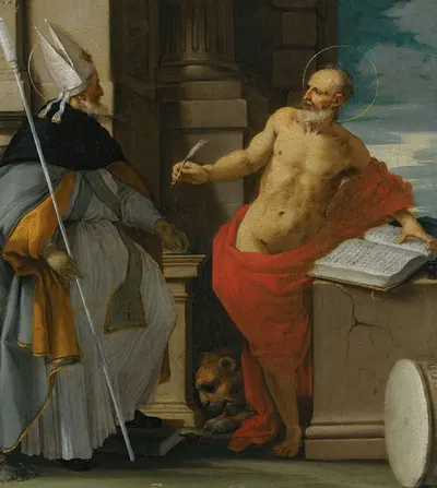 Saints Augustine And Jerome In A Classical Setting by Emilian School — digital art print download