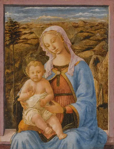 The Madonna And Child Seated On A Window Ledge, A Landscape Beyond by Francesco Pesellino — digital art print download
