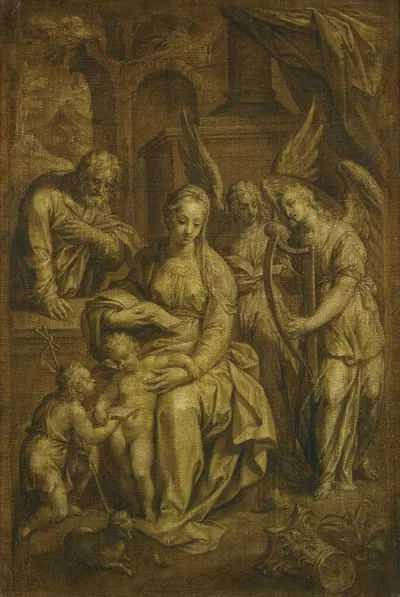 Holy Family With Angels by Hendrik de Clerck — digital art print download