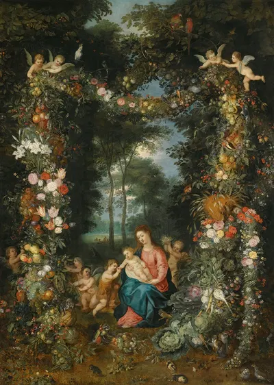 The Virgin And Child With The Infant St. John The Baptist, Surrounded By Garlands And Swags Of Fruit And Flowers by Ян…