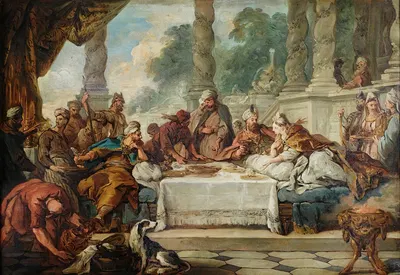 The meal of Esther and Ahasuerus by Жан-Франсуа де Труа — digital art print download