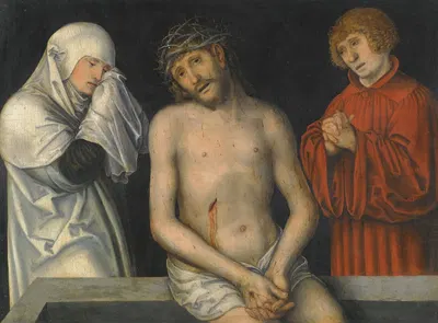 Christ As Man Of Sorrows Together With The Virgin And Saint John by Lucas Cranach the Younger — digital art print download