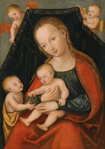 The Virgin And Child With St. John The Baptist And Two Angels by Последователь Лукаса Кранаха Старшего — digital art print…