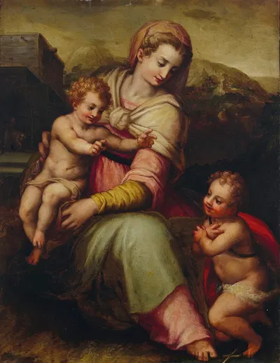 Madonna and Child with the infant Saint John the Baptist by Giovanni Battista Naldini — digital art print download