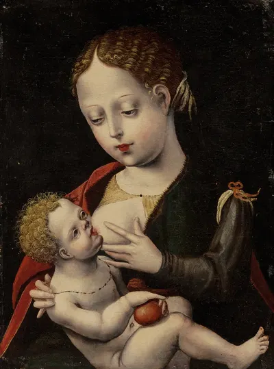 The Virgin Nursing the Christ Child by The Master of the Parrot — digital art print download
