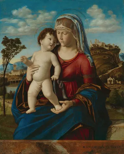 Madonna and Child in a Landscape by Giovanni Battista Cima da Conegliano — digital art print download