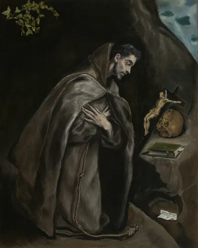 Saint Francis Kneeling in Meditation by Эль Греко (Доменикос Теотокопулос), 1595-1600 — digital art print download