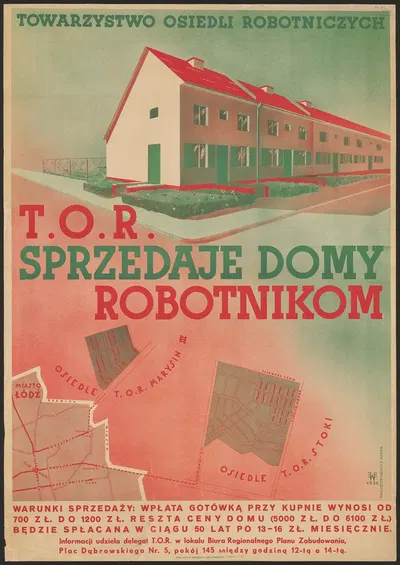 Towarzystwo Osiedli Robotniczych T.O.R. sprzedaje domy robotnikim by B. Wierzbicki, 1938 — digital art print download