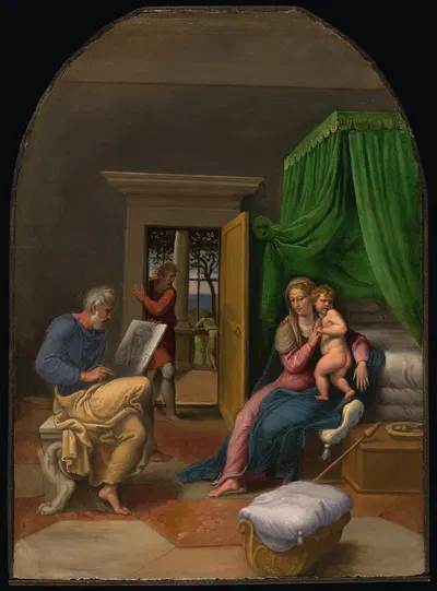 Saint Luke Drawing the Virgin and Christ Child by Джироламо да Карпи, c. 1535 — digital art print download