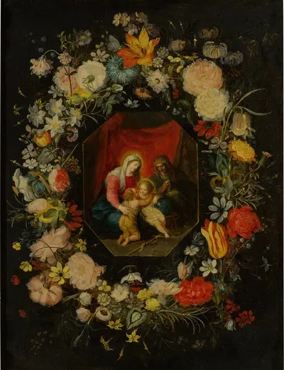 Madonna and Child with St. Anne and St. John the Baptist, surrounded by a flower garland by Ян Брейгель младший — digital…