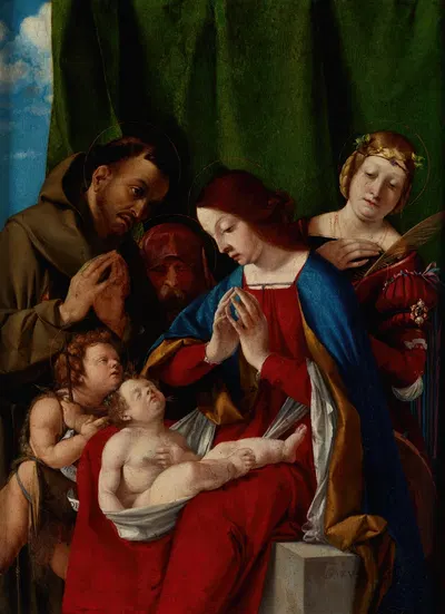 Madonna and Child with the Saints John the Baptist, Francis of Assisi, Joseph and Catherine of Alexandria by Lorenzo Lotto,…