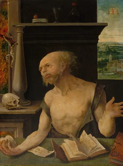 Saint Jerome in Penitence by Master of the Lille Adoration — digital art print download