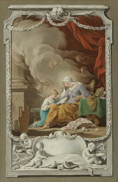 St. Anne Revealing to the Virgin the Prophecy of Isaiah by Nöel Hallé — digital art print download
