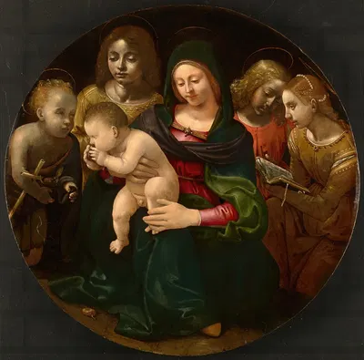 Virgin and Child with the Young Saint John the Baptist, Saint Cecilia, and Angels by Piero di Cosimo, c. 1505 — digital art…