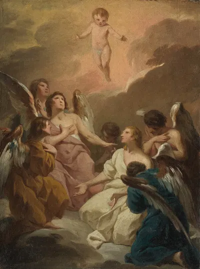 Seven Angels Adoring the Christ Child by Пьер Сюблейрас, 1730-1740 — digital art print download