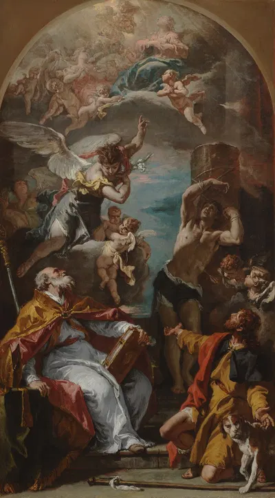 Glory of the Virgin with the Archangel Gabriel and Saints Eusebius, Roch, and Sebastian by Себастьяно Риччи — digital art…