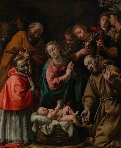 Adoration of the Shepherds with Saints Francis and Saint Carlo Borromeo by Танцио да Варалло — digital art print download