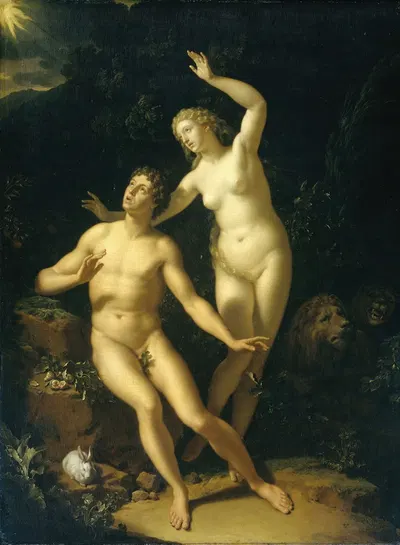 God Holds Adam and Eve Responsible by Адриан ван дер Верфф, 1717 — digital art print download