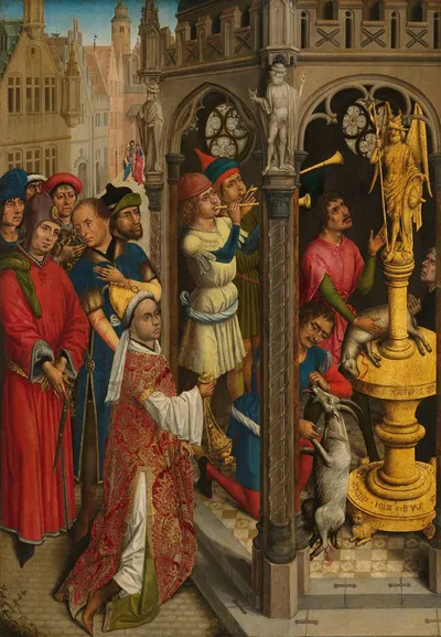 Augustine Sacrificing to an Idol of the Manichaeans by Aert van den Bossche, c. 1480 — digital art print download