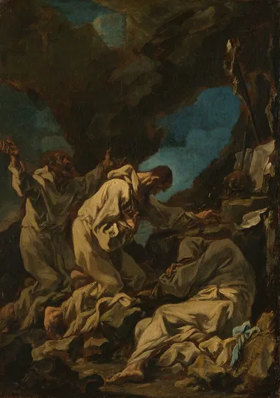 Three Camaldolese Monks in Ecstatic Prayer by Алессандро Маньяско, 1710 - 1740 — digital art print download