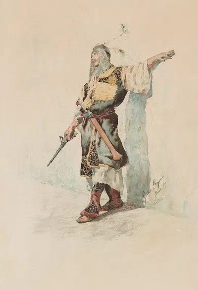 A Moorish Soldier before a Sunlit Wall by Giuseppe Signorini, 1878 — digital art print download