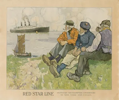 Red Star Line Antwerp-Southhampton-Cherbourg to New York and Canada by Анри Кассье — digital art print download