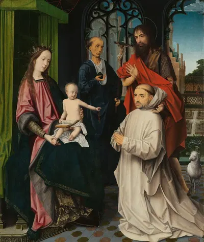 Virgin and Child Enthroned, with Saints Jerome and John the Baptist and a Carthusian Monk by Ян Провост, c. 1510 — digital…