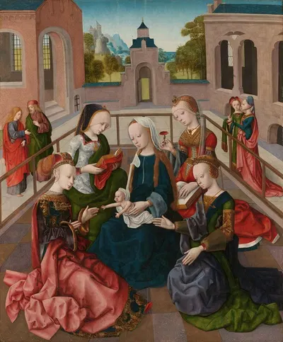 The Virgin and Child with Four Holy Virgins by Master of the Virgo inter Virgines — digital art print download