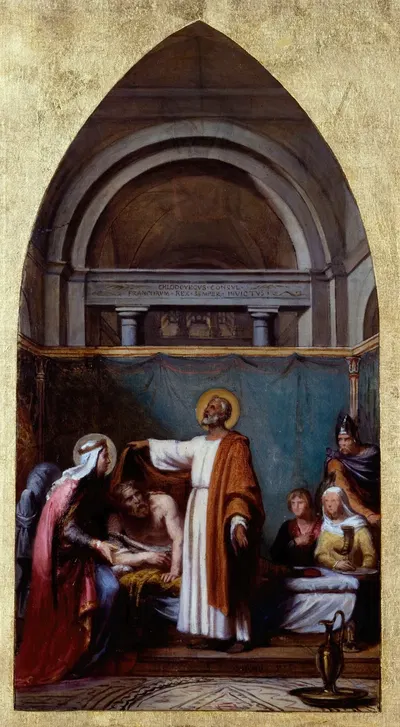 Saint Séverin, abbé d'Agaune, guérit le roi Clovis by Себастьен Мельхиор Корню, 1850 — digital art print download
