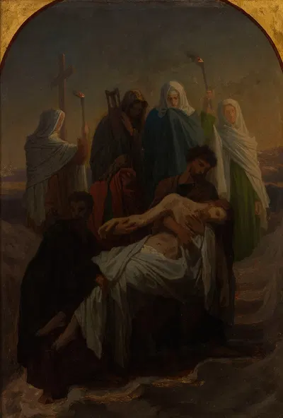 L'ensevelissement du Christ, Jésus descendu de la Croix by Émile Signol, 1856 — digital art print download