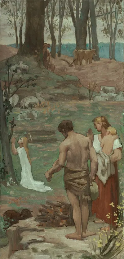 Sainte Geneviève enfant en prière by Pierre Puvis de Chavannes, 1877 — digital art print download