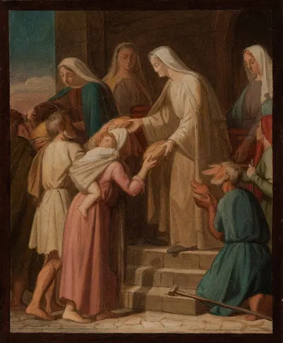 Sainte Geneviève distribuant le pain aux pauvres by Pierre-Auguste Pichon, 1851 — digital art print download
