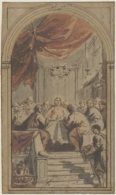 Het Heilig Avondmaal, voorgesteld in de opperzaal by Якоб де Вит — digital art print download