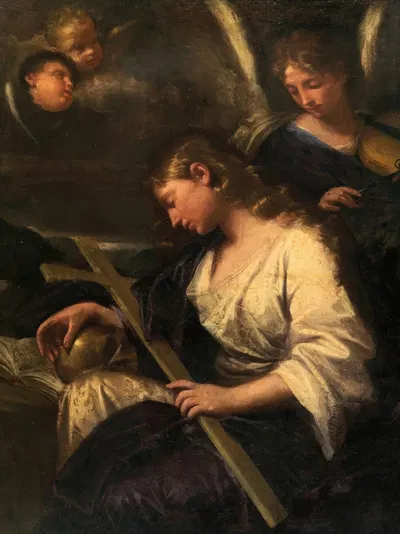 The penitent Mary Magdalene accompanied by an angel playing a violin behind by Лоренцо Пазинелли — digital art print download