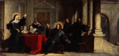 Sainte Scolastique obtenant du ciel une pluie accompagnée de tonnerre pour empêcher saint Benoît de la quitter by Louis…