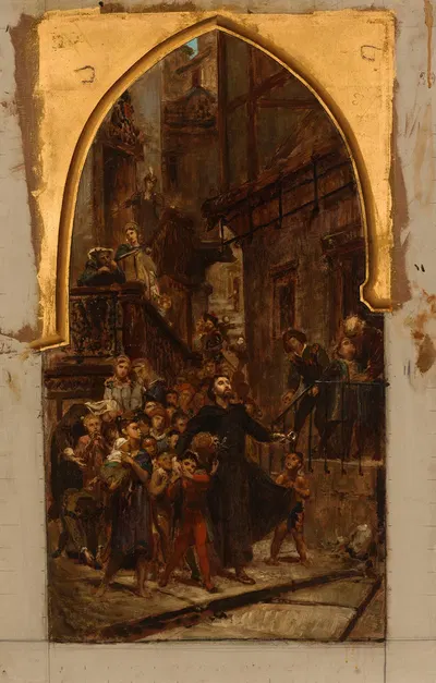 Saint François-Xavier parcourant les rues de Goa pour appeler les enfants et les esclaves au catéchisme by Пьер Поль Леон…